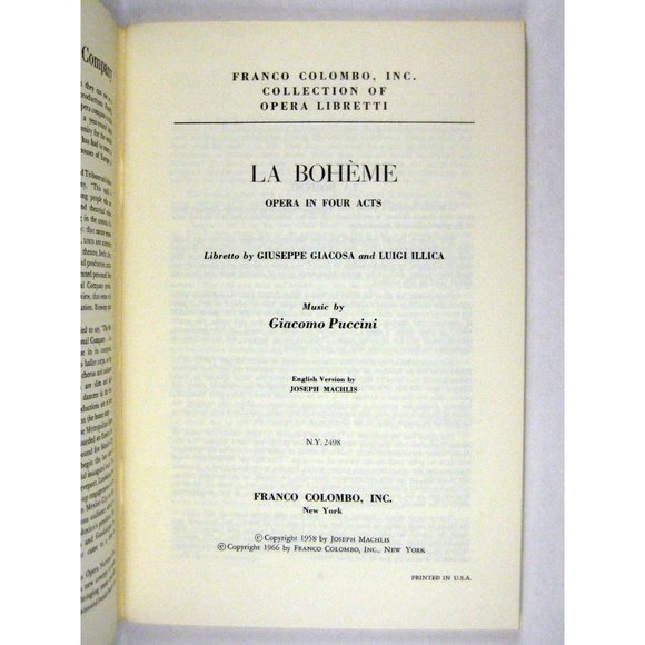 Metropolitan Opera La Boheme Libretto Program 1966 Season Quintero Kennedy - Picture 3 of 5
